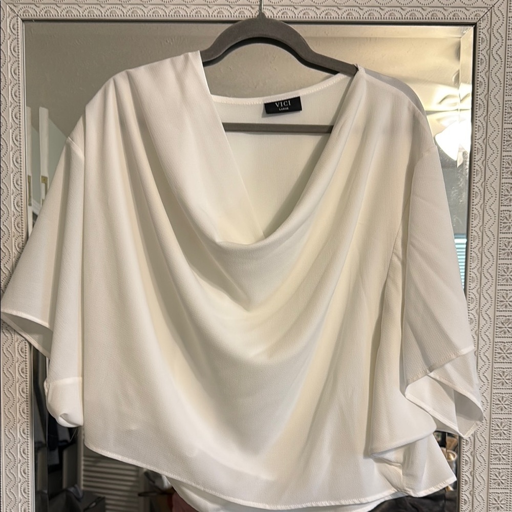 Vici Elegant White Drape Blouse
